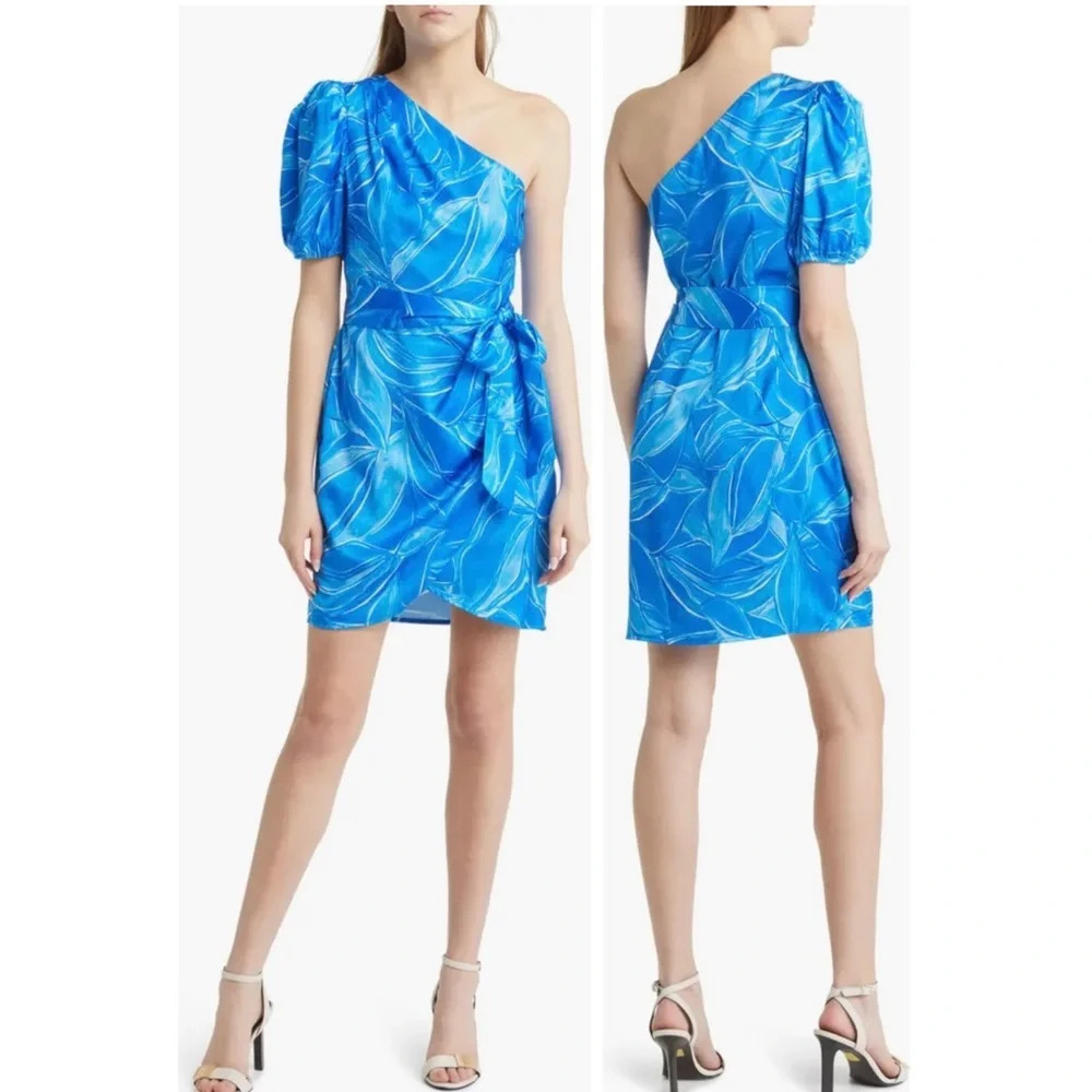 NWT Adelyn Rae Sonia One-Shoulder Mini Dress, Cobalt Blue, Large